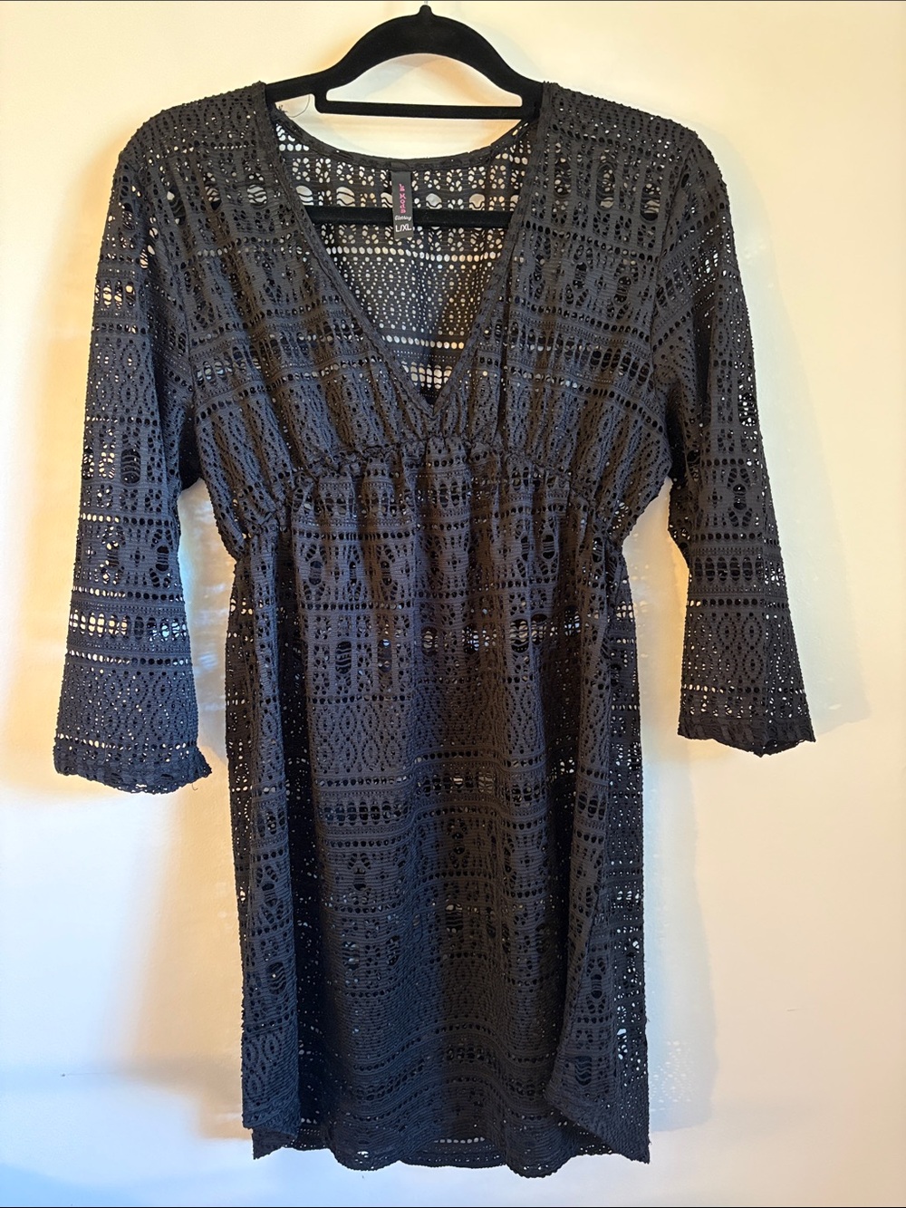 Black Mesh V-Neck Beach Cover Up